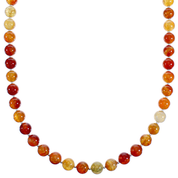 Southwest Sterling Silver Fire Agate Bead Necklace RX115242