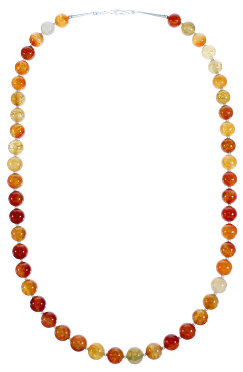 Southwest Sterling Silver Fire Agate Bead Necklace RX115242