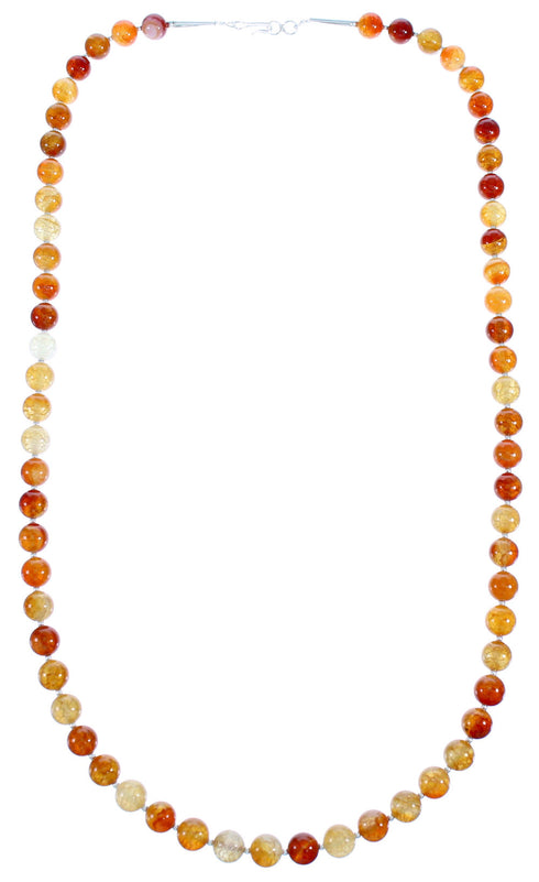 Sterling Silver Fire Agate Bead Necklace RX115244