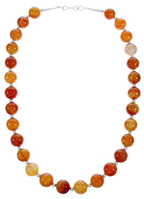 Genuine Sterling Silver Fire Agate Southwestern Bead Necklace RX115245