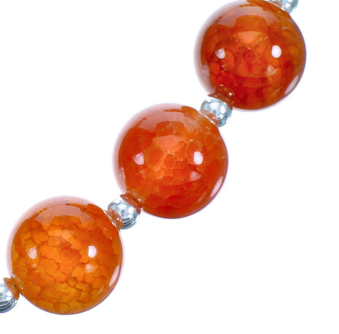 Genuine Sterling Silver Fire Agate Southwestern Bead Necklace RX115245