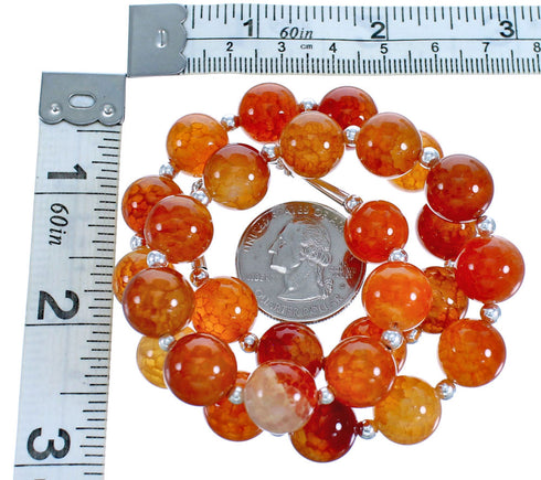 Genuine Sterling Silver Fire Agate Southwestern Bead Necklace RX115245