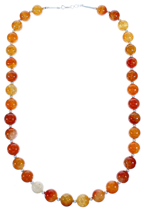 Fire Agate Southwest Authentic Sterling Silver Bead Necklace RX115247