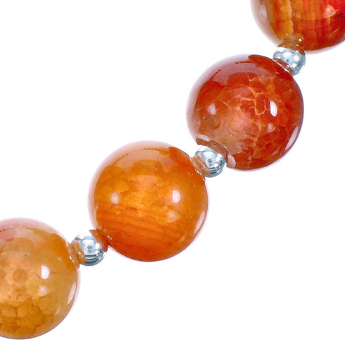 Fire Agate Southwest Authentic Sterling Silver Bead Necklace RX115247