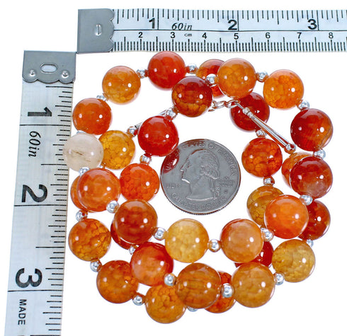 Fire Agate Southwest Authentic Sterling Silver Bead Necklace RX115247