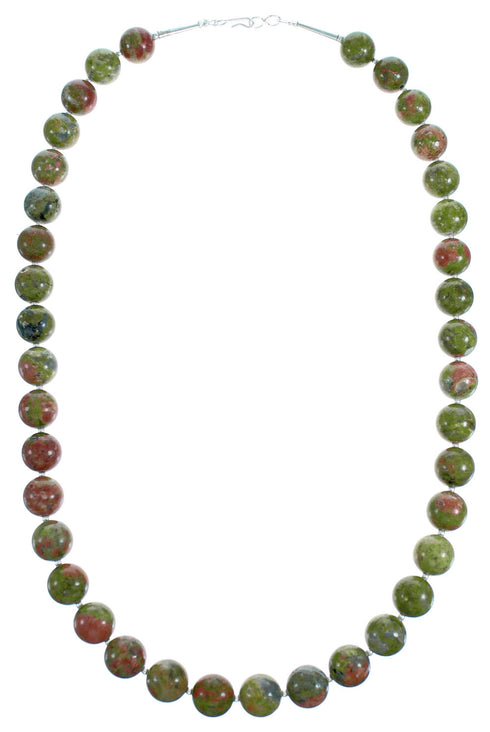 Authentic Sterling Silver Unakite Bead Necklace RX115239