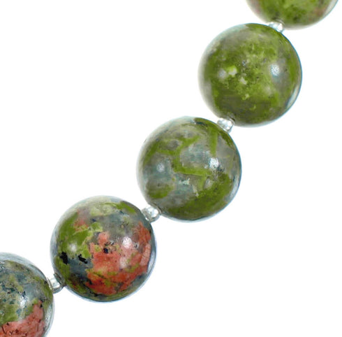 Authentic Sterling Silver Unakite Bead Necklace RX115239