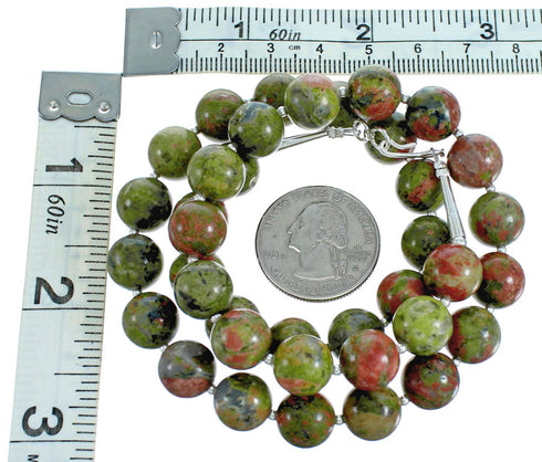 Authentic Sterling Silver Unakite Bead Necklace RX115239