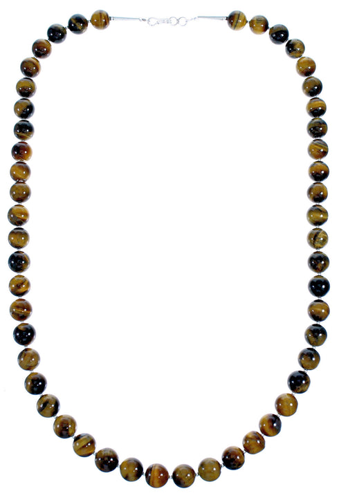 Sterling Silver And Tiger Eye Southwestern Bead Necklace SX115254