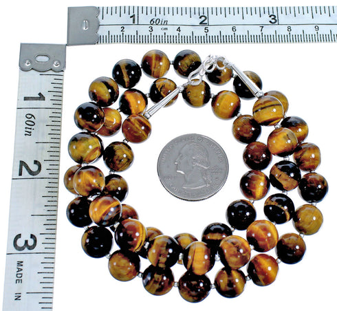 Sterling Silver And Tiger Eye Southwestern Bead Necklace SX115254