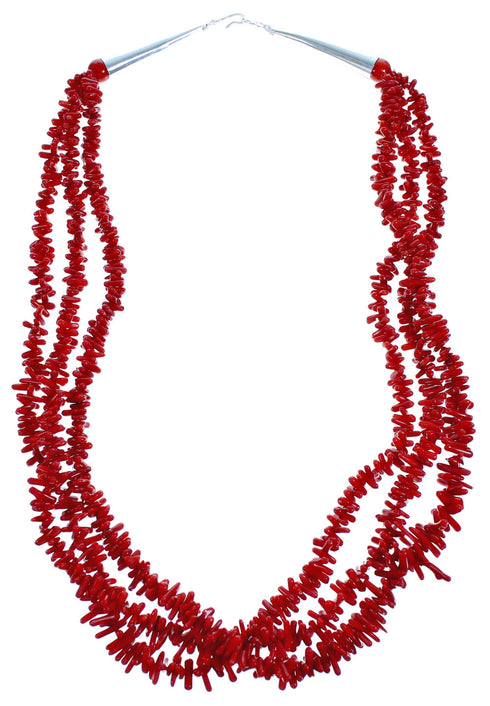 3-Strand Coral And Sterling Silver Southwest Bead Necklace SX115298