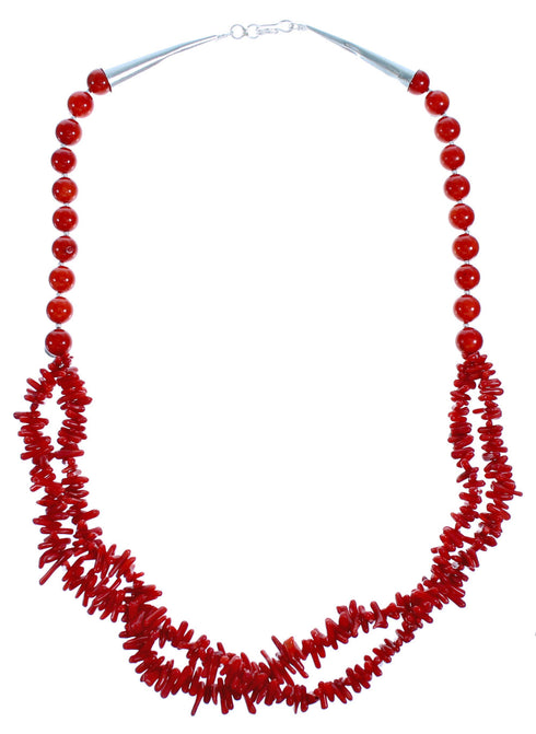 Sterling Silver 2-Strand Coral Southwest Bead Necklace SX115299