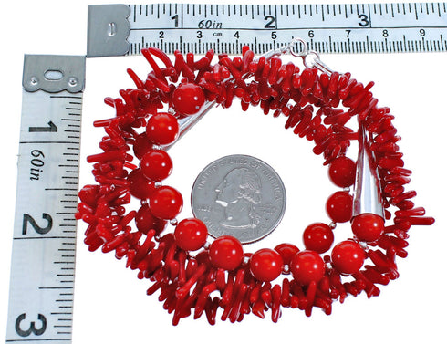 Sterling Silver 2-Strand Coral Southwest Bead Necklace SX115299