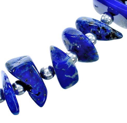 Southwestern Lapis Genuine Sterling Silver Bead Necklace SX115319