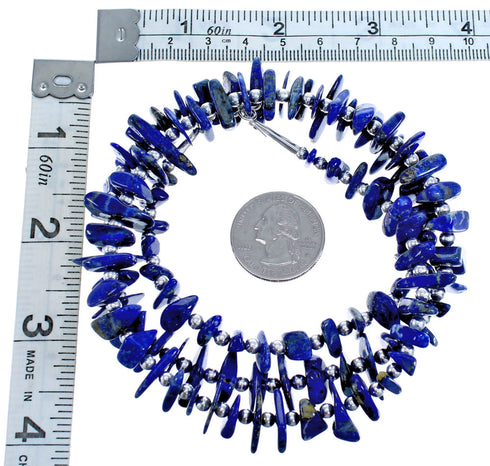 Southwestern Lapis Genuine Sterling Silver Bead Necklace SX115319