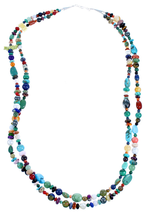 Southwest Treasure Sterling Silver And Multicolor 2-Strand Bead Necklace DX115824