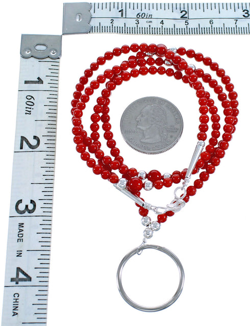 Sterling Silver And Coral Southwest Bead Key Chain Necklace BX115682