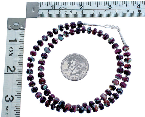 Genuine Sterling Silver Purple Oyster Shell Bead Necklace DX116654