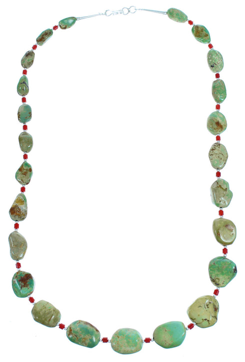 Turquoise Coral Sterling Silver Southwestern Bead Necklace DX117071