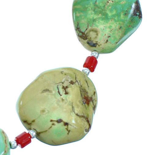 Turquoise Coral Sterling Silver Southwestern Bead Necklace DX117071