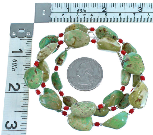 Turquoise Coral Sterling Silver Southwestern Bead Necklace DX117071