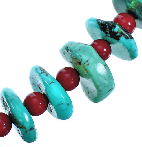 Southwest Genuine Sterling Silver Turquoise Coral Bead Necklace DX117028