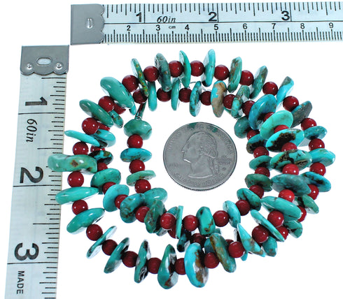 Southwest Genuine Sterling Silver Turquoise Coral Bead Necklace DX117028
