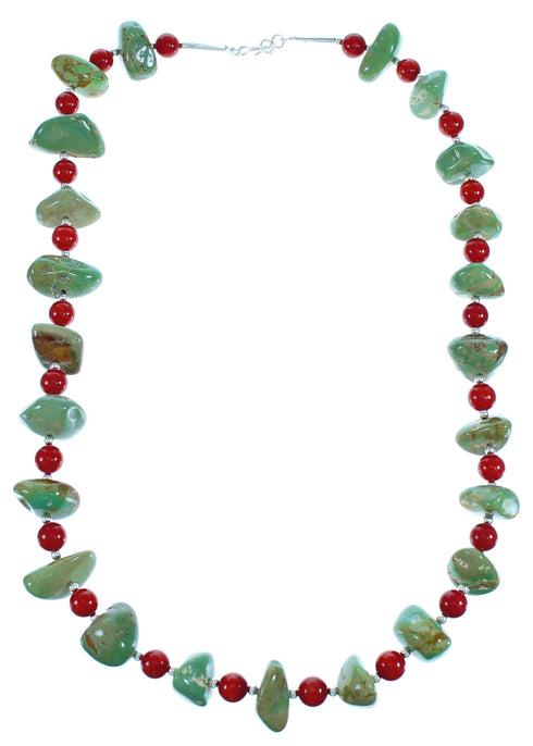 Genuine Sterling Silver Turquoise And Coral Bead Necklace BX116267