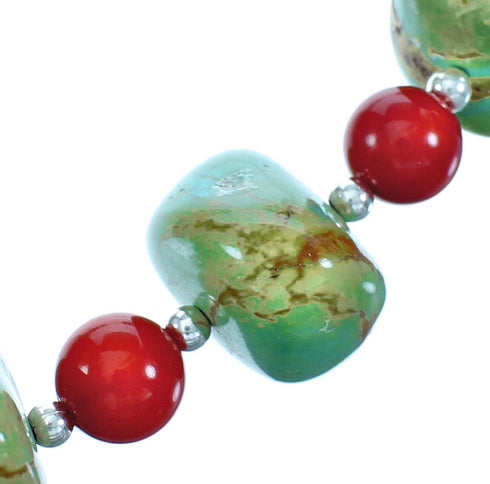 Genuine Sterling Silver Turquoise And Coral Bead Necklace BX116267