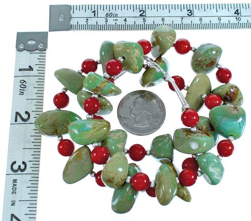 Genuine Sterling Silver Turquoise And Coral Bead Necklace BX116267