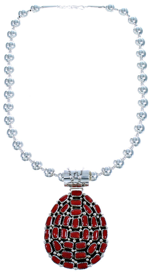 Genuine Sterling Silver And Coral American Indian Bead Necklace Set BX116338