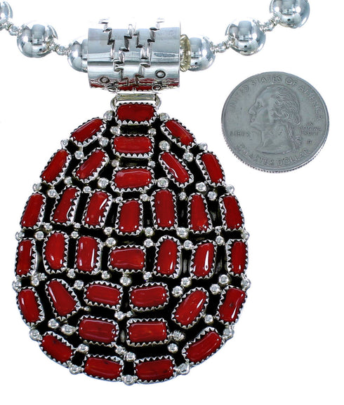 Genuine Sterling Silver And Coral American Indian Bead Necklace Set BX116338