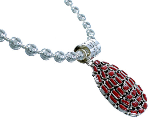 Genuine Sterling Silver And Coral American Indian Bead Necklace Set BX116338