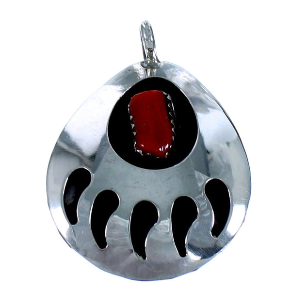 Navajo Sterling Silver Coral Bear Paw Pendant BX117069