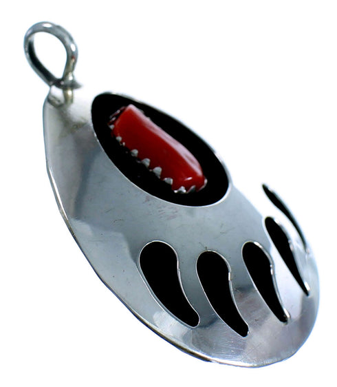 Navajo Sterling Silver Coral Bear Paw Pendant BX117069