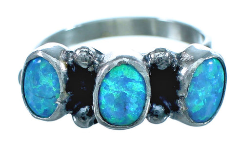 Navajo Blue Opal Sterling Silver Ring Size 7-1/2 DX115944