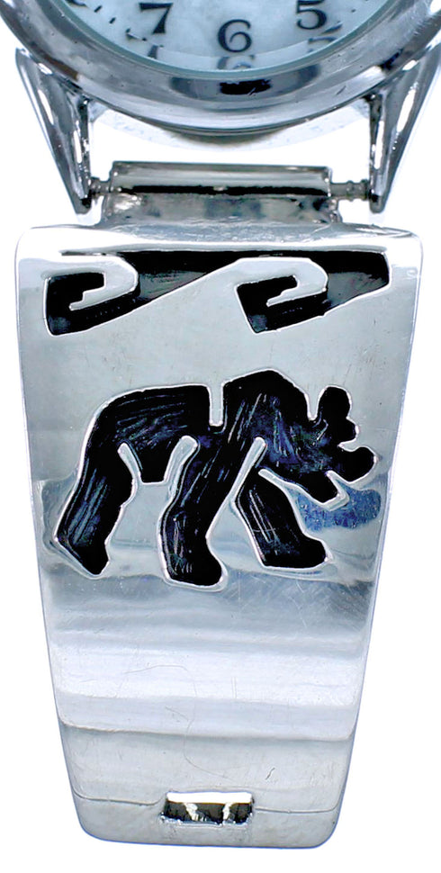 Sterling Silver Overlay Bear Water Wave Navajo Watch ZX116698