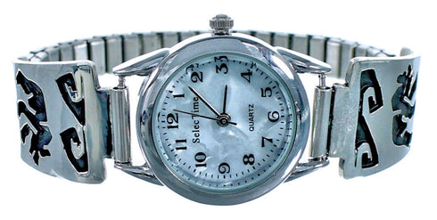 Sterling Silver Overlay Bear Water Wave Navajo Watch ZX116698