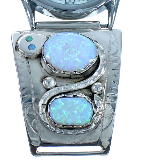 Turquoise Opal Snake Sterling Silver Effie Calavaza Zuni Watch RX117289