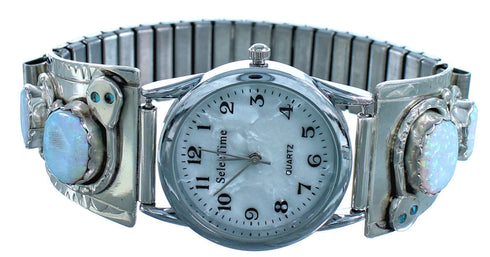 Turquoise Opal Snake Sterling Silver Effie Calavaza Zuni Watch RX117289