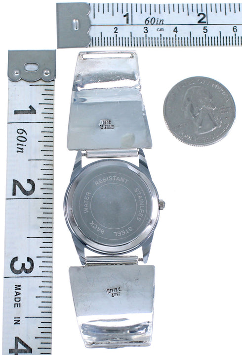 Turquoise Opal Snake Sterling Silver Effie Calavaza Zuni Watch RX117289