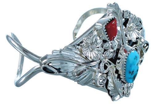 Sterling Silver Turquoise And Coral Navajo Cuff Bracelet ZX117021