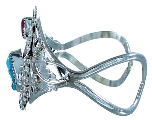 Sterling Silver Turquoise And Coral Navajo Cuff Bracelet ZX117021