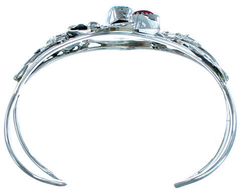 Sterling Silver Turquoise And Coral Navajo Cuff Bracelet ZX117021