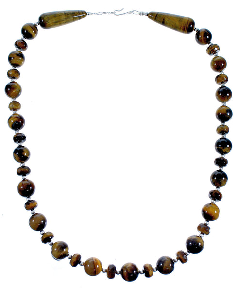 Southwest Tiger Eye Sterling Silver Bead Necklace DX117344