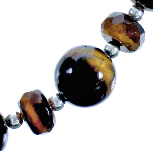 Southwest Tiger Eye Sterling Silver Bead Necklace DX117344