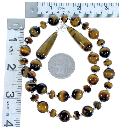 Southwest Tiger Eye Sterling Silver Bead Necklace DX117344