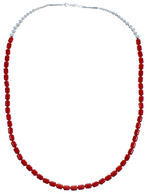 Southwest Coral and Genuine Sterling Silver Bead Necklace DX117348