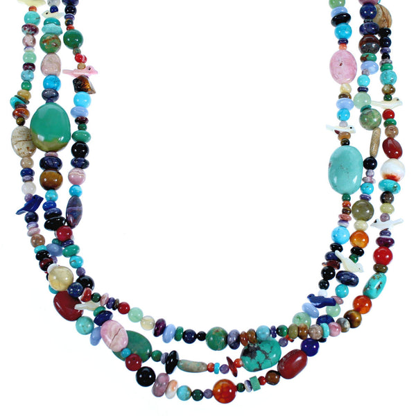 Authentic Sterling Silver 3-Strand Treasure Multicolor Bead Necklace CS117863