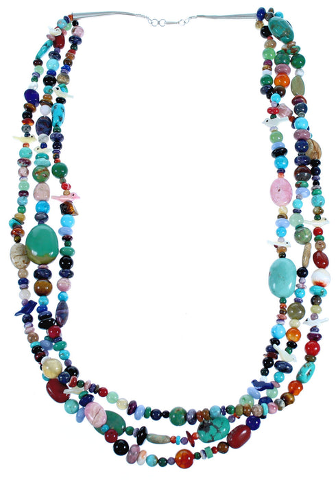 Authentic Sterling Silver 3-Strand Treasure Multicolor Bead Necklace CS117863